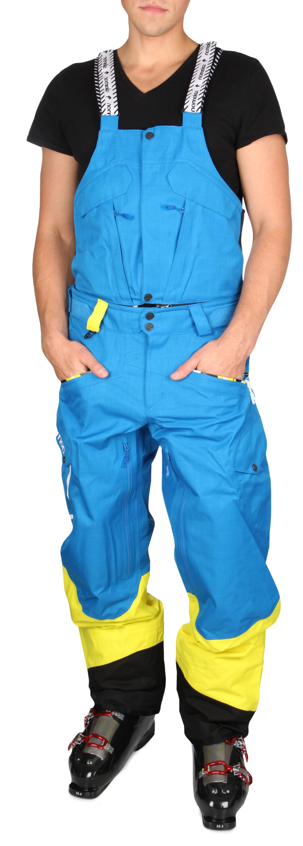 Salomon Sideways Bib Pants Vibrant Blue-X/Corona Yellow Front View