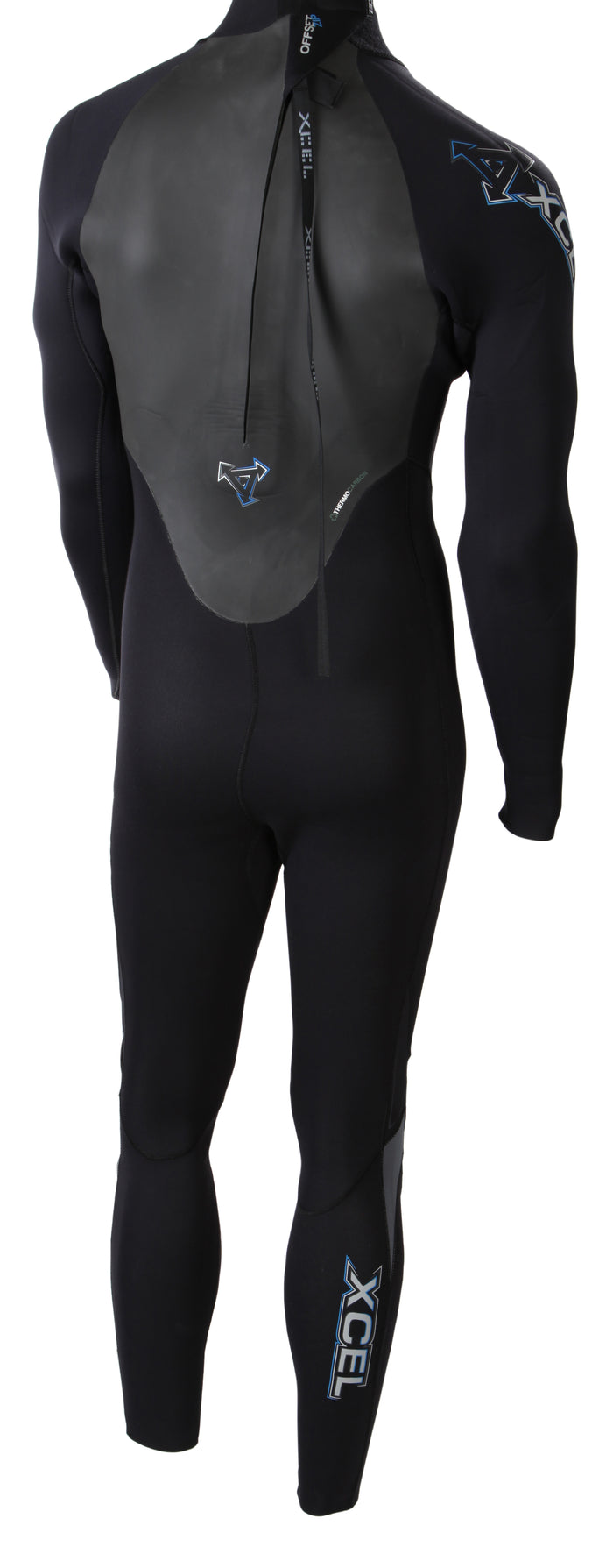 XCEL SLX 4/3 Offset Zip Wetsuit Black/Black/Ash Back View