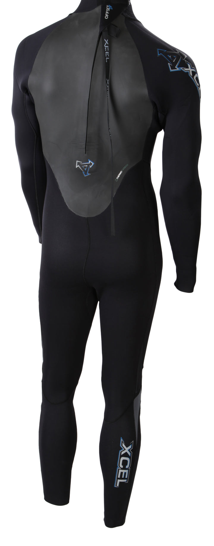 XCEL SLX 4/3 Offset Zip Wetsuit Black/Black/Ash Back View
