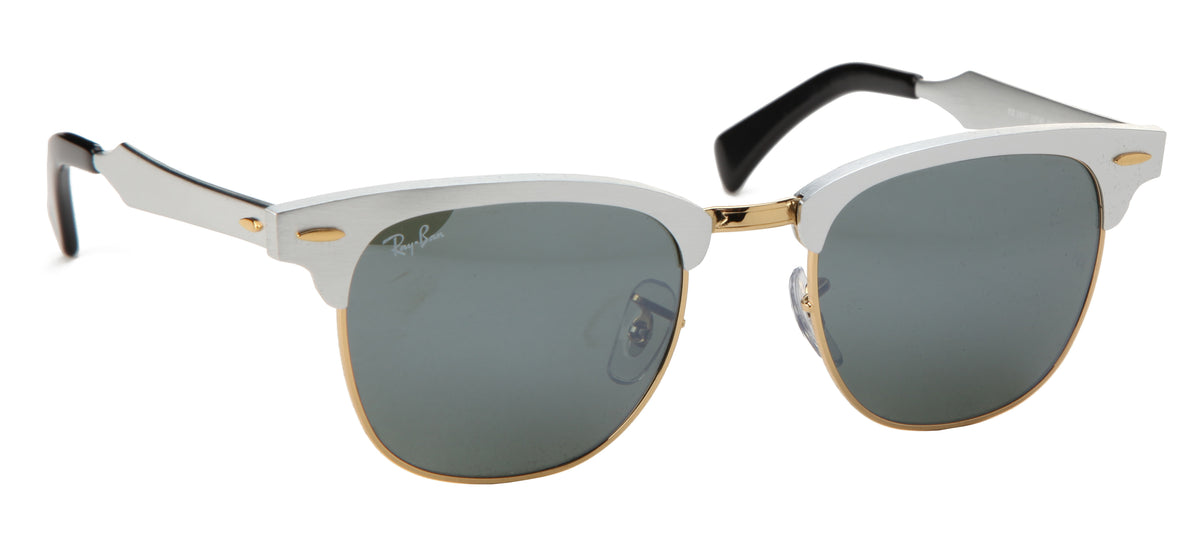 Ray Ban RB 3507 Aluminum Clubmaster Sunglasses Silver/Crystal Grey Mirror Front View