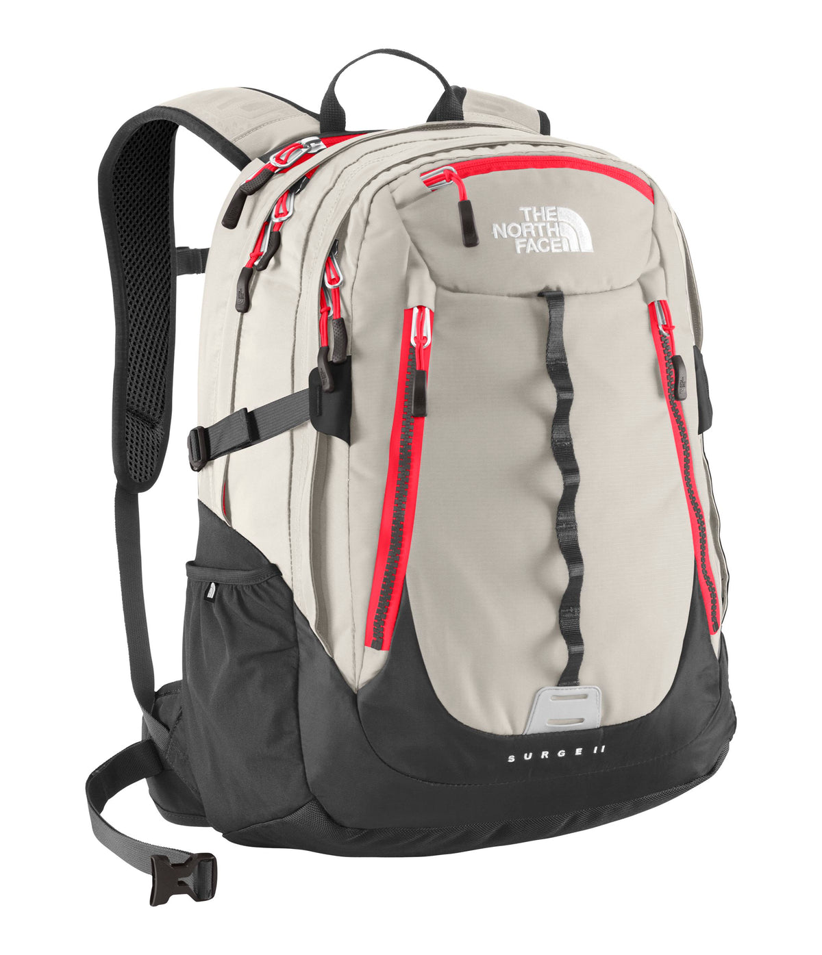 The North Face Surge II Backpack Ether Grey/Fiery Red Front View