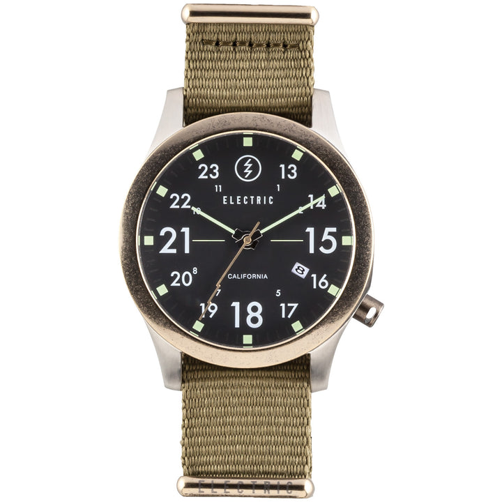 Electric FW01 Nato Watch Black/Brass Front View