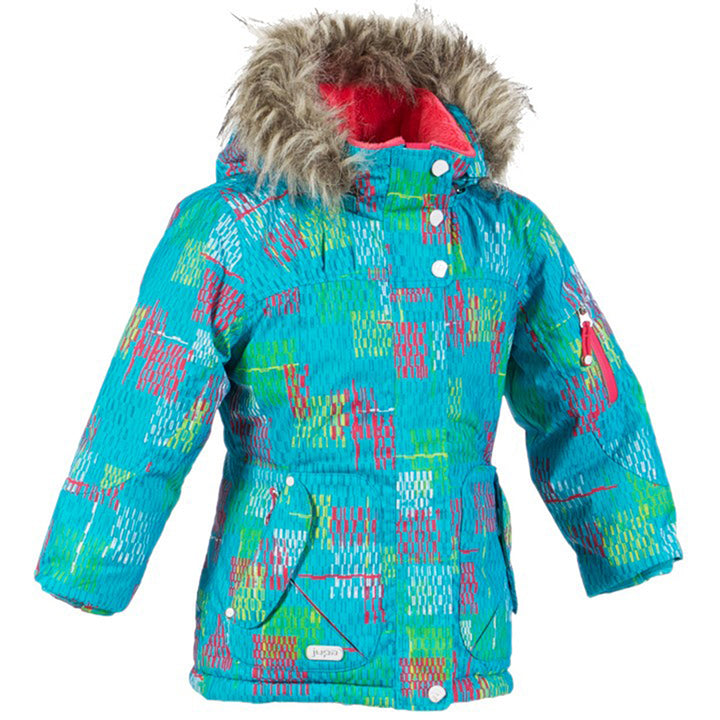 Jupa Maya Jacket - Girls' Blue Jay Bird Print/Melon D'eau Front View