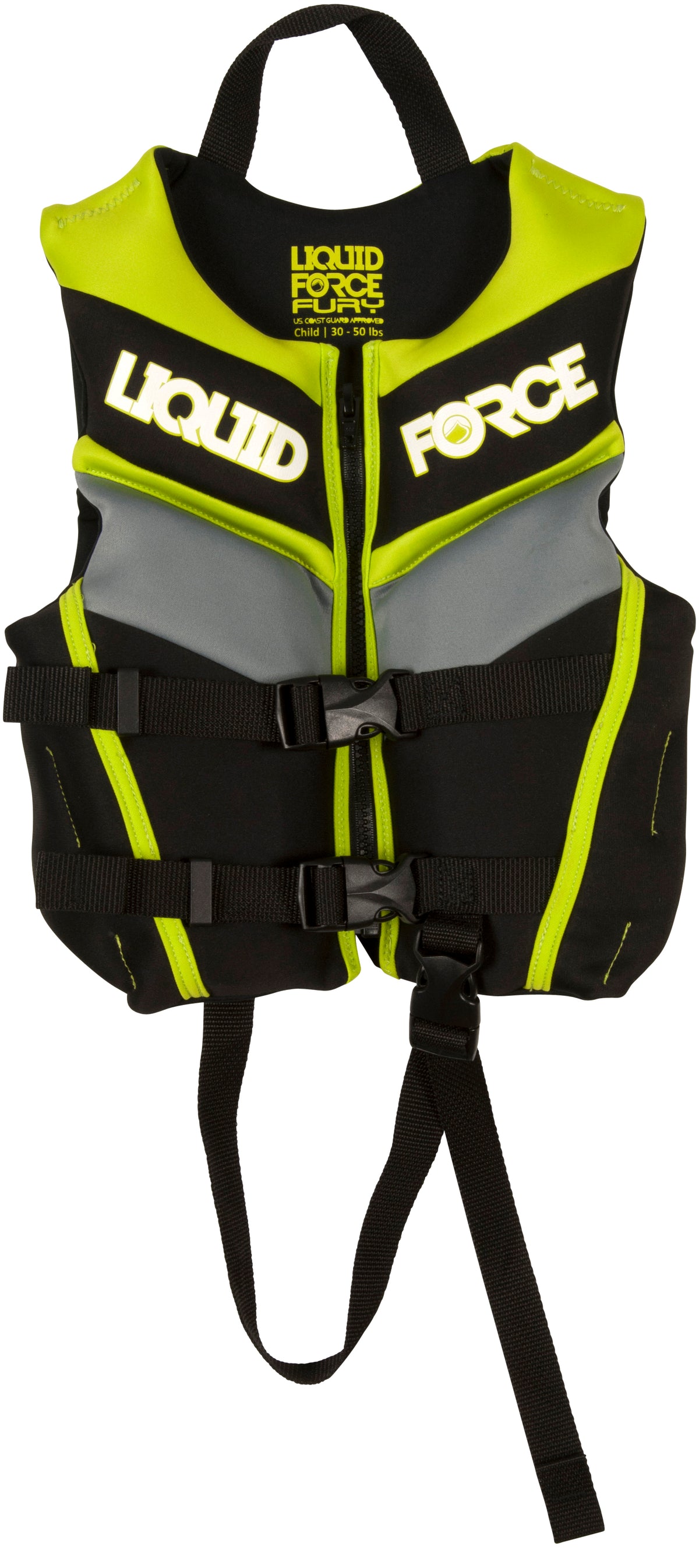 Liquid Force Fury Child CGA Wakeboard Vest - Little Boys' 2016 Black/Green Front View