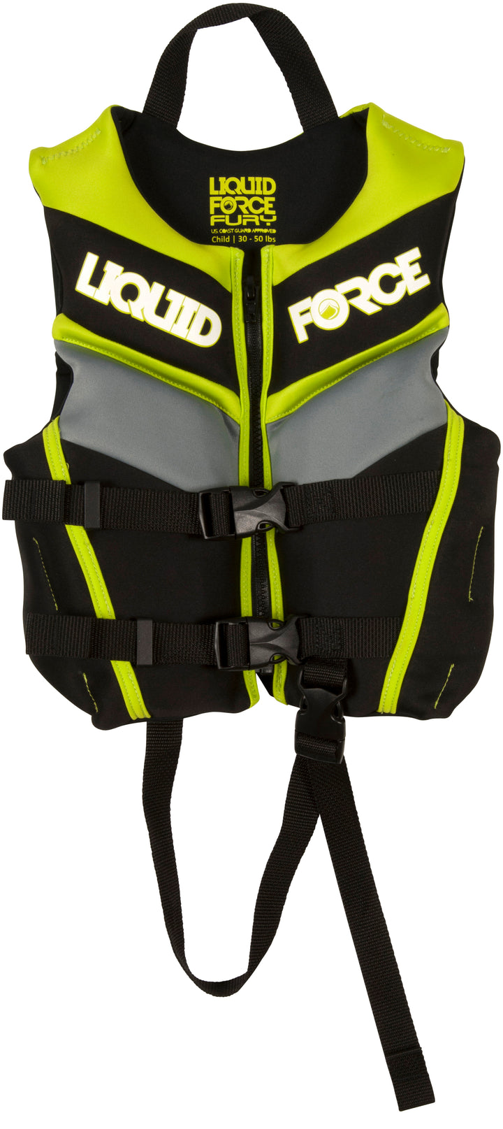 Liquid Force Fury Child CGA Wakeboard Vest - Little Boys' 2016 Black/Green Front View