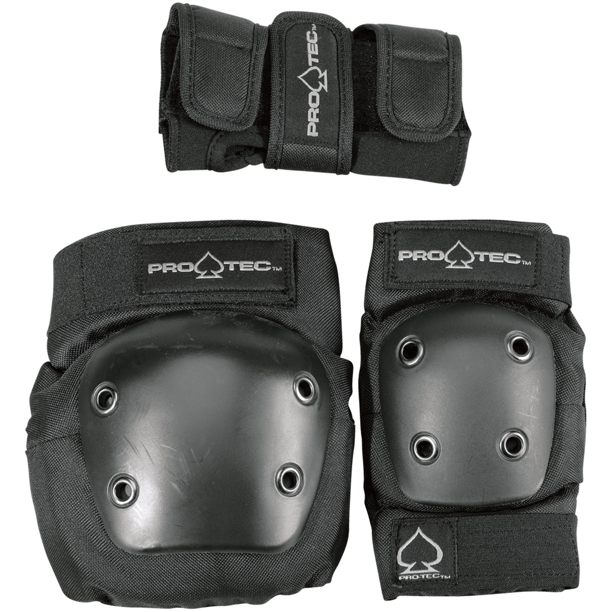 Pro-Tec Street Gear Junior Skateboard Pads 3-Pack - Big Kids' Black Front View