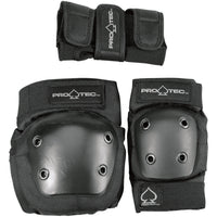 Pro-Tec Street Gear Junior Skateboard Pads 3-Pack - Big Kids' Black Front View::Black