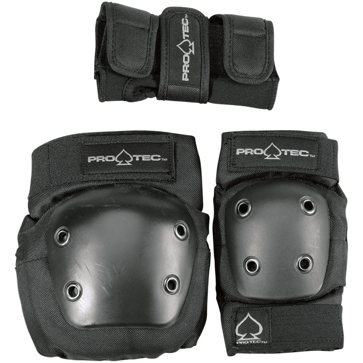 Pro-Tec Street Gear Junior Skateboard Pads 3-Pack - Big Kids' Black Front View