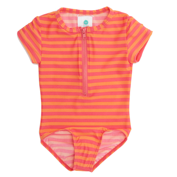 Roxy Flamingo Beach Rashguard One Piece Swimsuit (Ages 2-7) - Little Girls' Melon