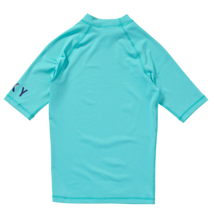 Roxy Whole Hearted Short-Sleeve Rashguard - Little Girls' Turquoise Back View
