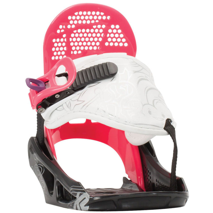 K2 Lil Kat Snowboard Bindings - Little Girls' 2017 White/Black/Pink Front View