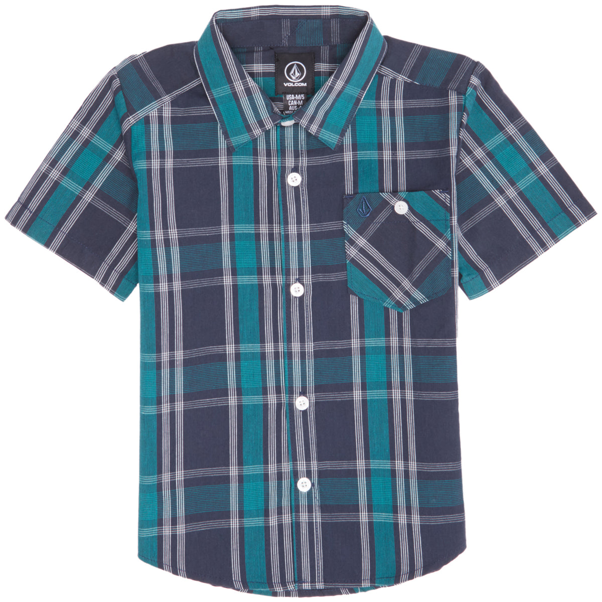 Volcom Everett Plaid Short-Sleeve Button-Down Shirt (Ages 2-7) - Little Boys' Navy Front View