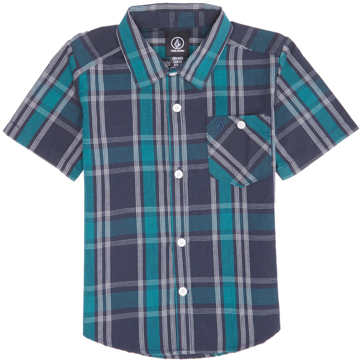 Volcom Everett Plaid Short-Sleeve Button-Down Shirt (Ages 2-7) - Little Boys' Navy Front View