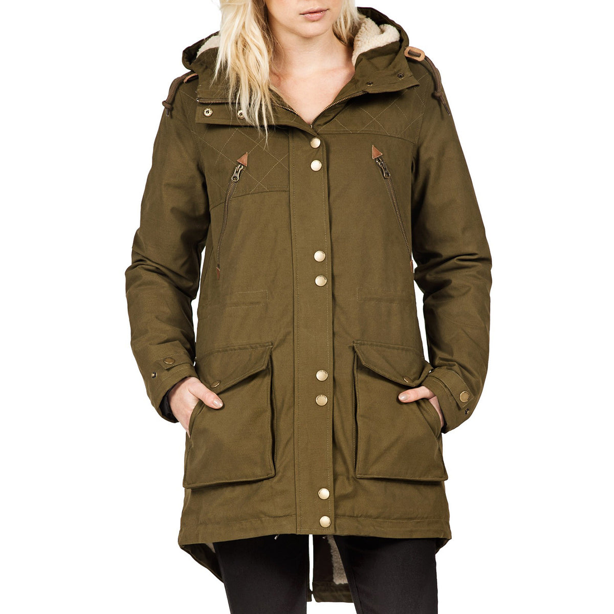 Volcom Walk On By Parka Jacket - Women's Lentil Green Front View