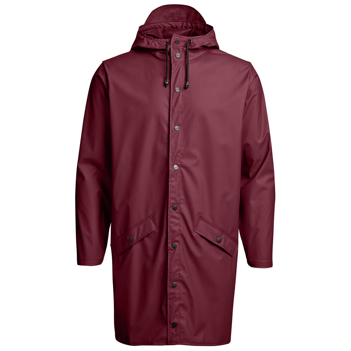 RAINS The Long Jacket Bordeaux Front View