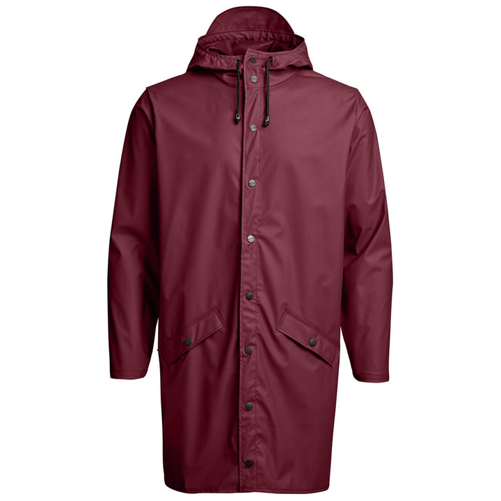 RAINS The Long Jacket Bordeaux Front View