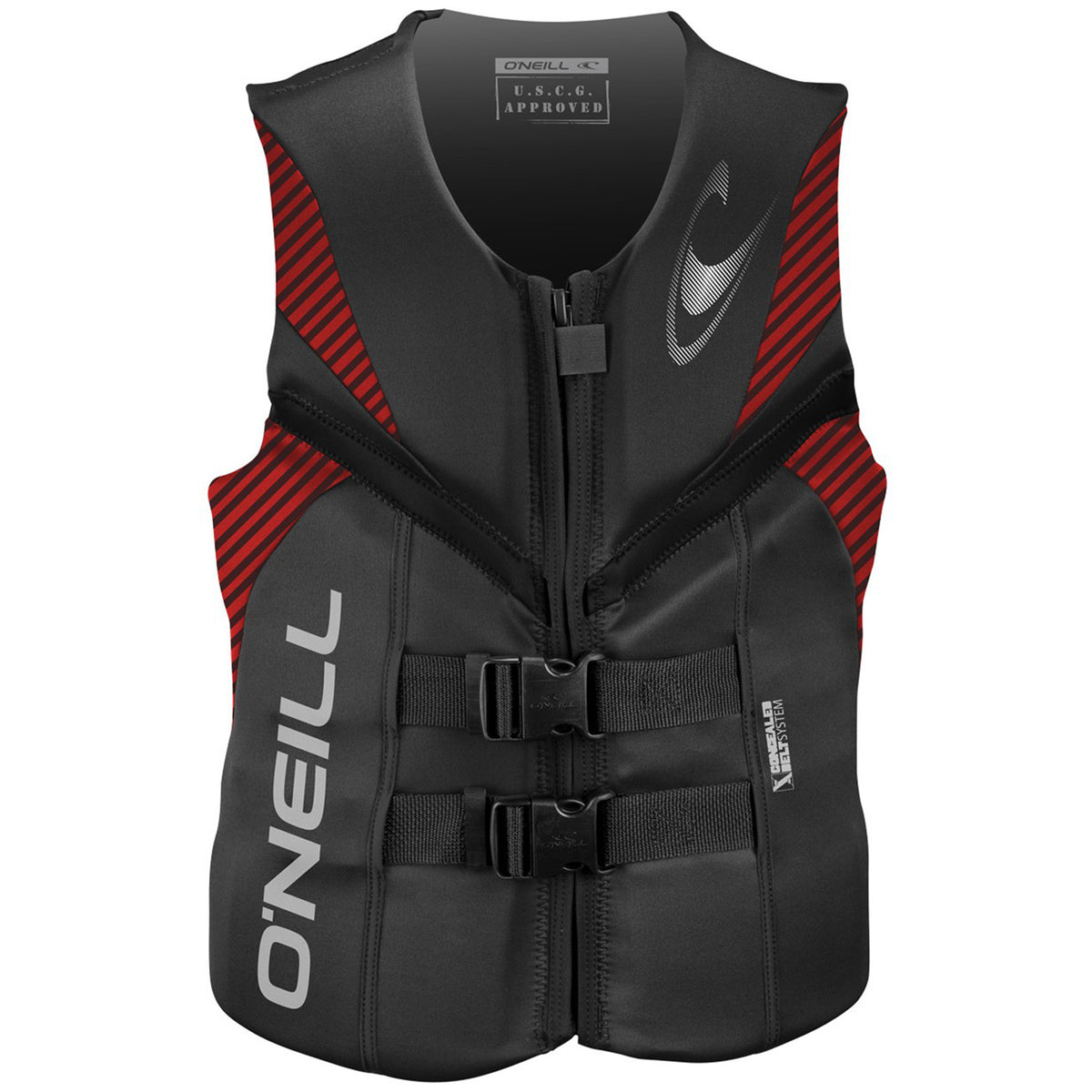O'Neill Reactor USCG Wakeboard Vest Graphite/Red/Black Front View
