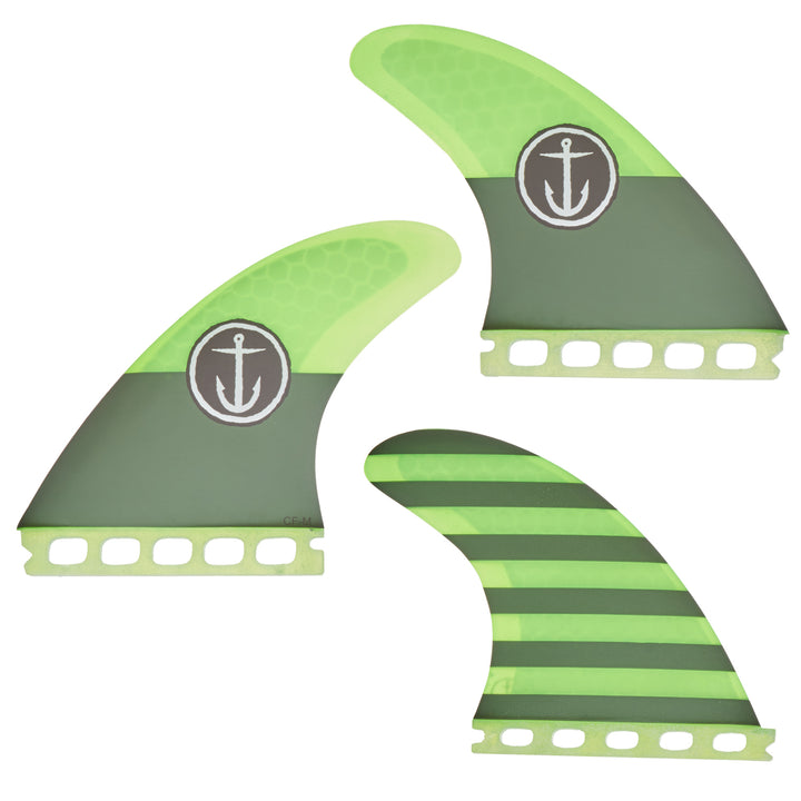 Captain Fin CF Medium Single Tab Tri Fin Set Green