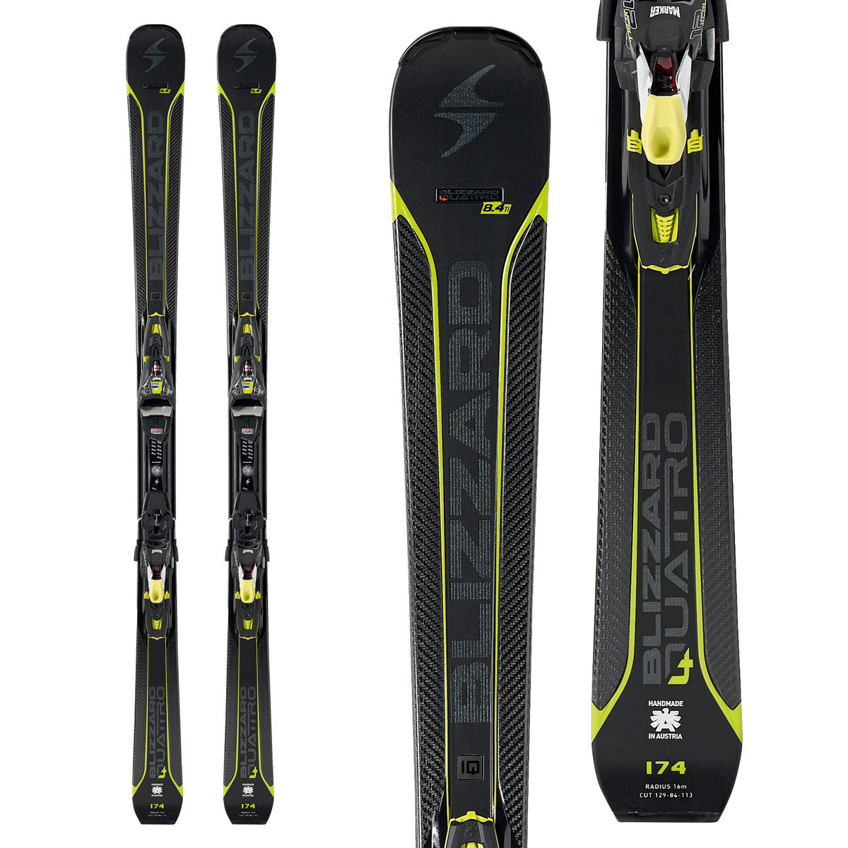 Blizzard Quattro 8.4 Ti Skis + XCELL12 Bindings 2018 Top View