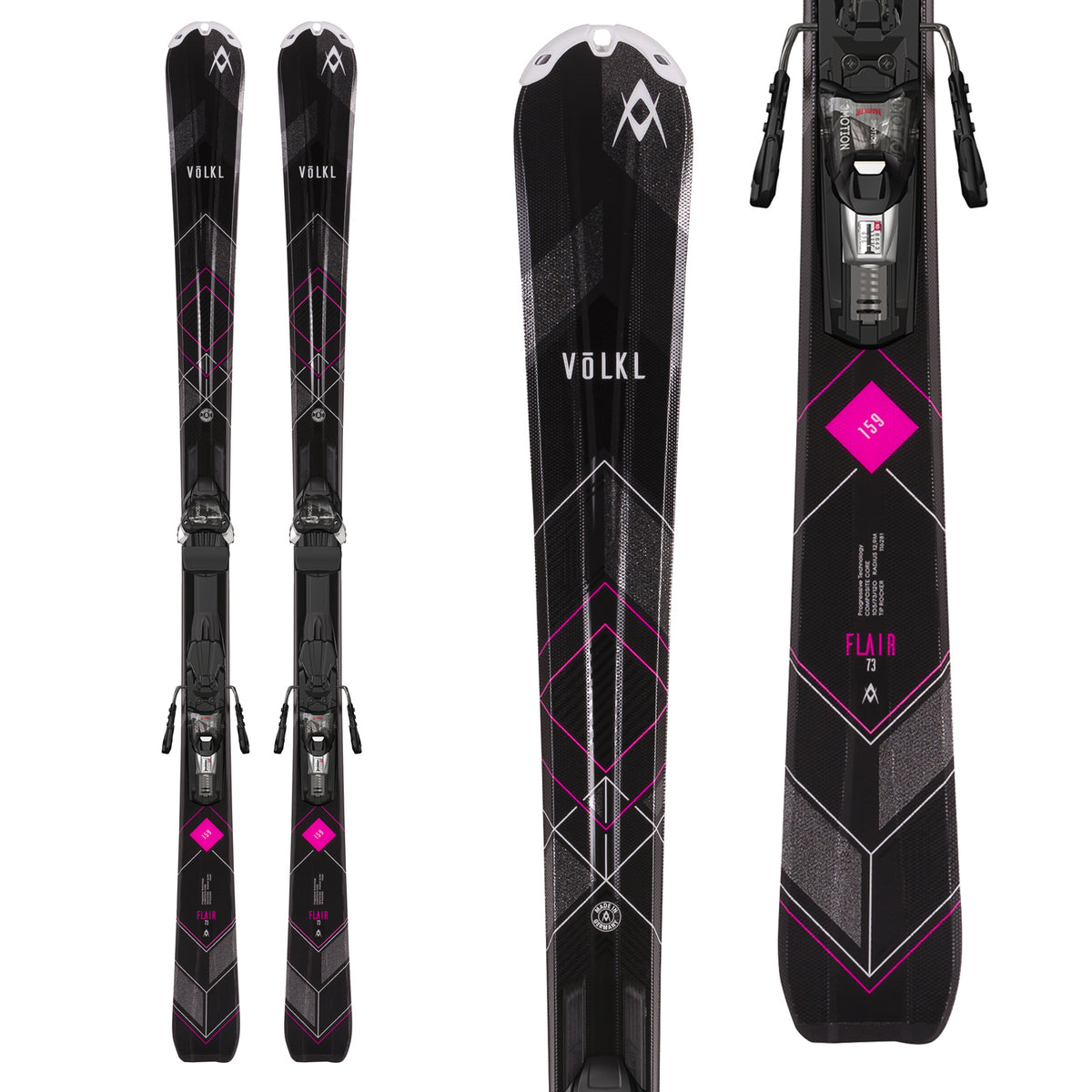 Volkl Flair 73 Black Skis + 3Motion TP 10.0 Bindings - Women's 2017 Top View