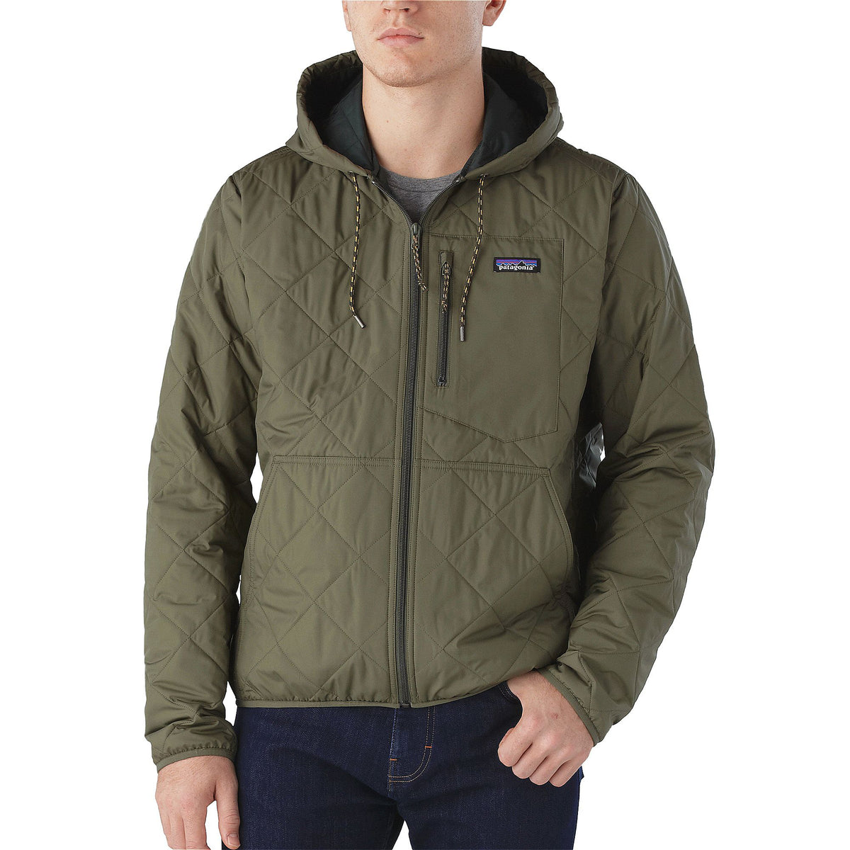 Patagonia Diamond Quilted Bomber Hoodie - Men's Industrial Green Front View
