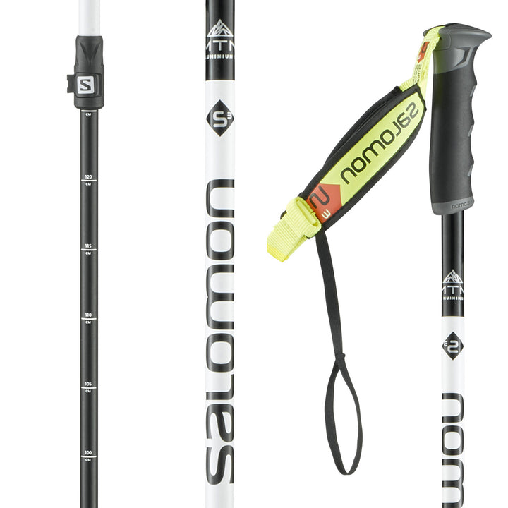 Salomon MTN Aluminum S3 Adjustable Ski Poles 2017 White/Black