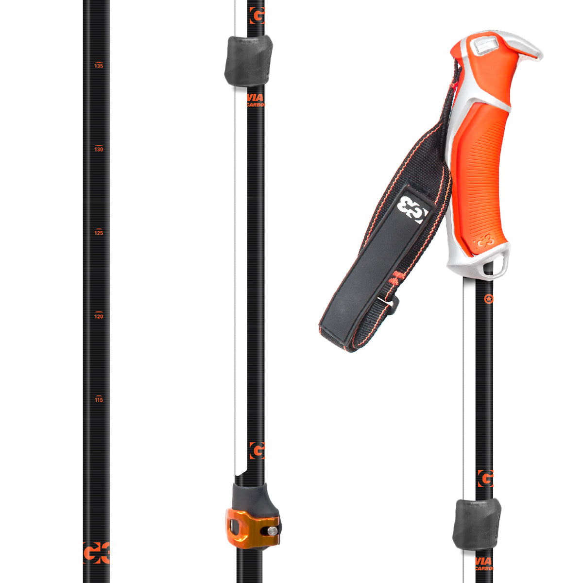 G3 Via Carbon Adjustable Ski Poles 2019 Black/White