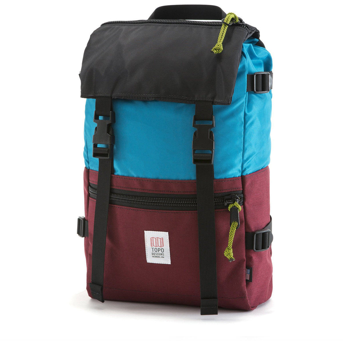 Topo Designs Rover Backpack Aqua/Burgundy Front View