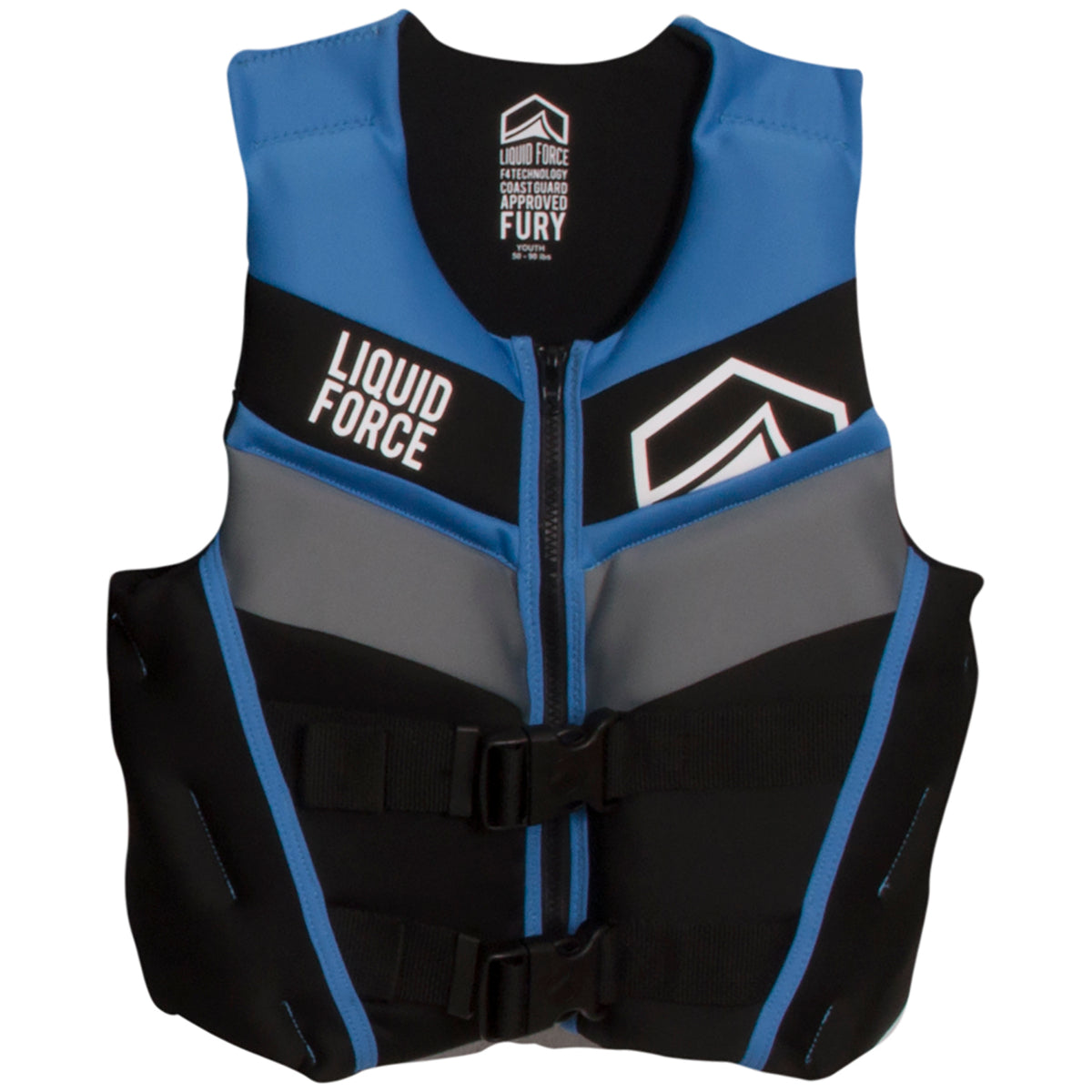 Liquid Force Fury Youth CGA Wakeboard Vest - Boys' 2018 Black/Blue Front View