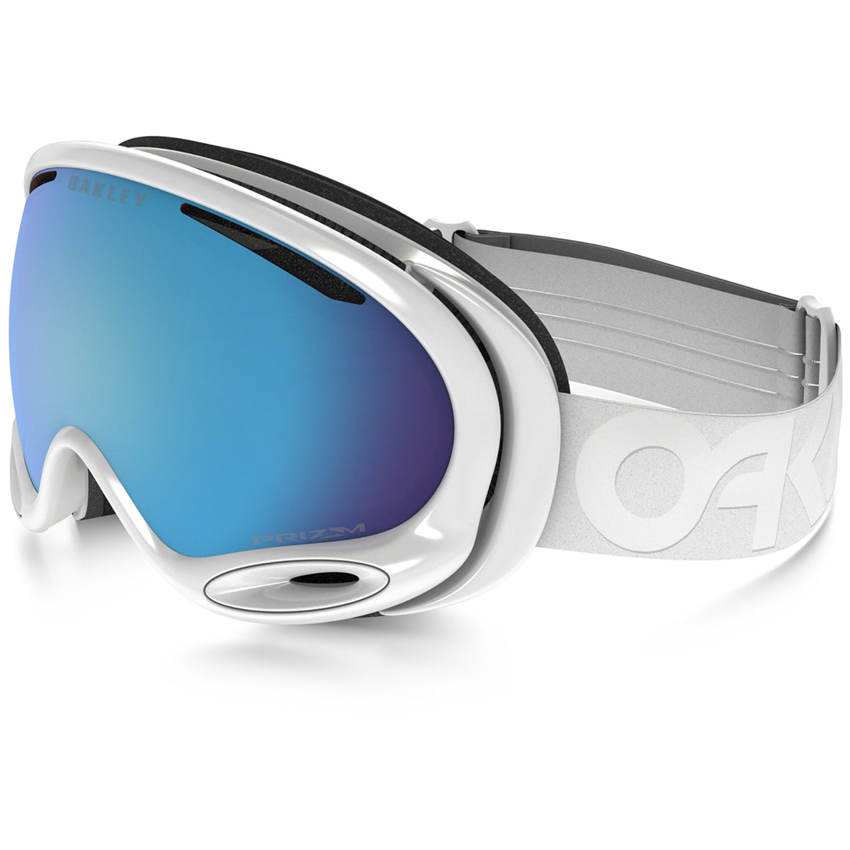 Oakley A Frame 2.0 Goggles Factory Pilot Whiteout/Prizm Sapphire Iridium Side View