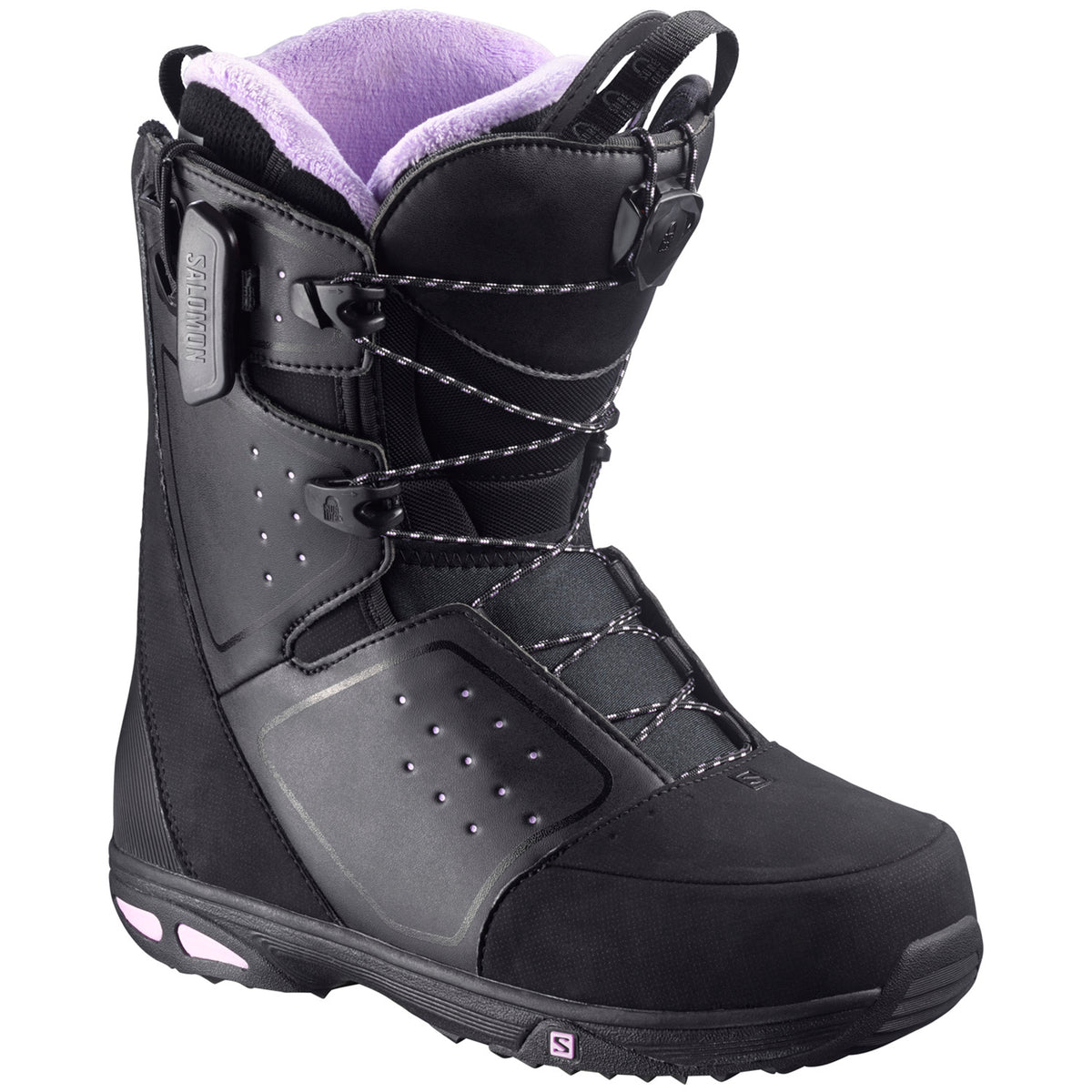 Salomon Moxie Snowboard Boots - Women's 2016 Black/Lilac/Black Side View