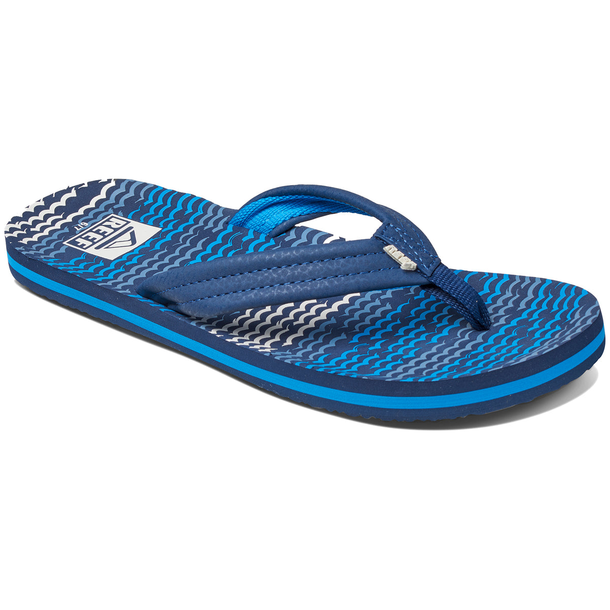 Reef Ahi Sandals - Little Boys' Blue Horizon Waves Front View
