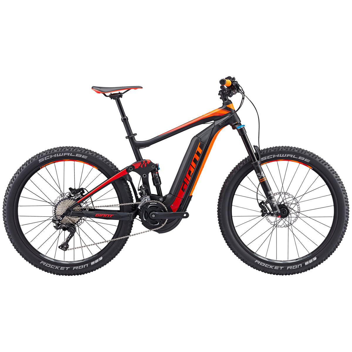 Giant Full-E+ 1 Complete Mountain Bike 2017 Black/Neon Red/Orange Side View