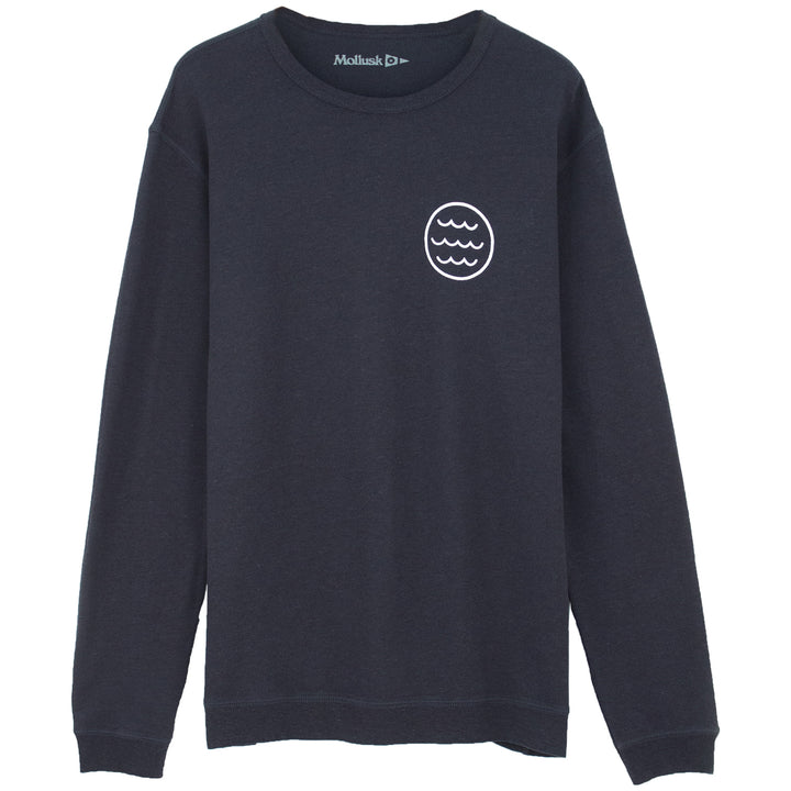 Mollusk White Water Crew Sweatshirt Faded Navy Front View