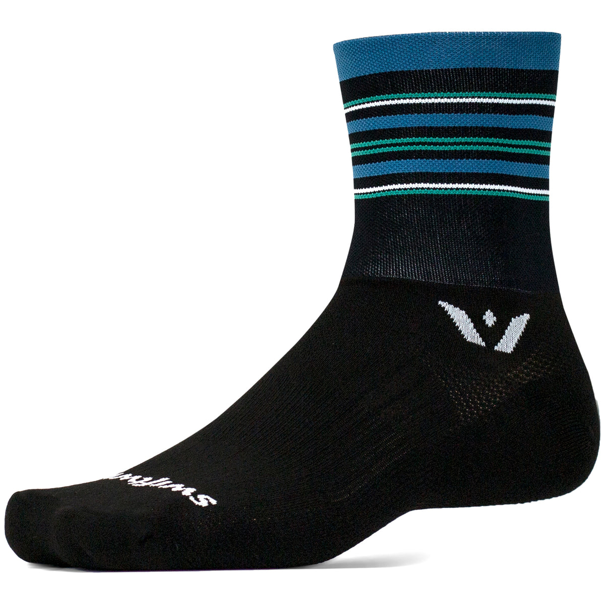 Swiftwick Aspire Four Bike Socks Stripe Black/St/Blue/Aqua