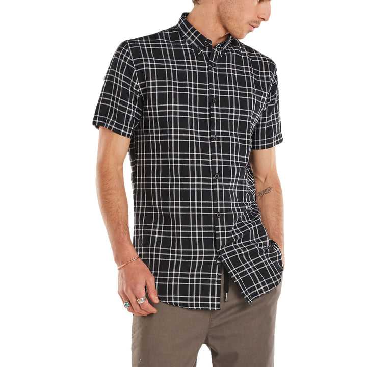 Zanerobe Linen 7ft Short-Sleeve Shirt Black/White