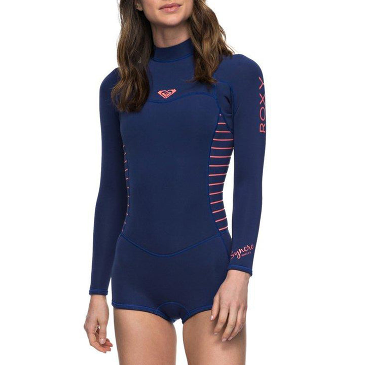 Roxy 2/2 Syncro Series Back Zip Long Sleeve Springsuit - Women's Navy LL/Coral Flame