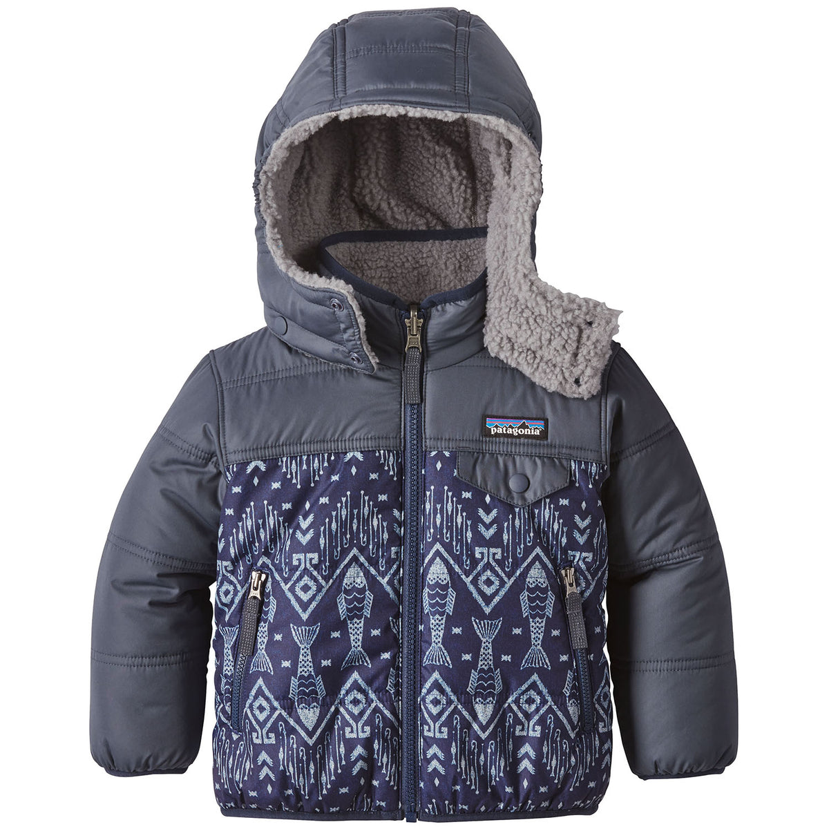 Patagonia Reversible Tribbles Hoodie - Toddler Boys' Indigo Fish: Navy Blue