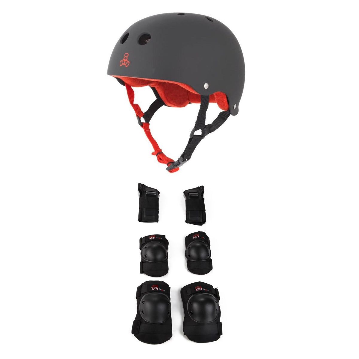 Triple 8 Sweatsaver w/ Liner Skateboard Helmet + Little Tricky Jr. 3 Pack Skateboard Pad Set - Big Kids'