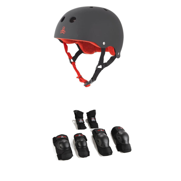 Triple 8 Sweatsaver w/ Liner Skateboard Helmet + Saver Series High Impact Adult Skateboard Pad Set