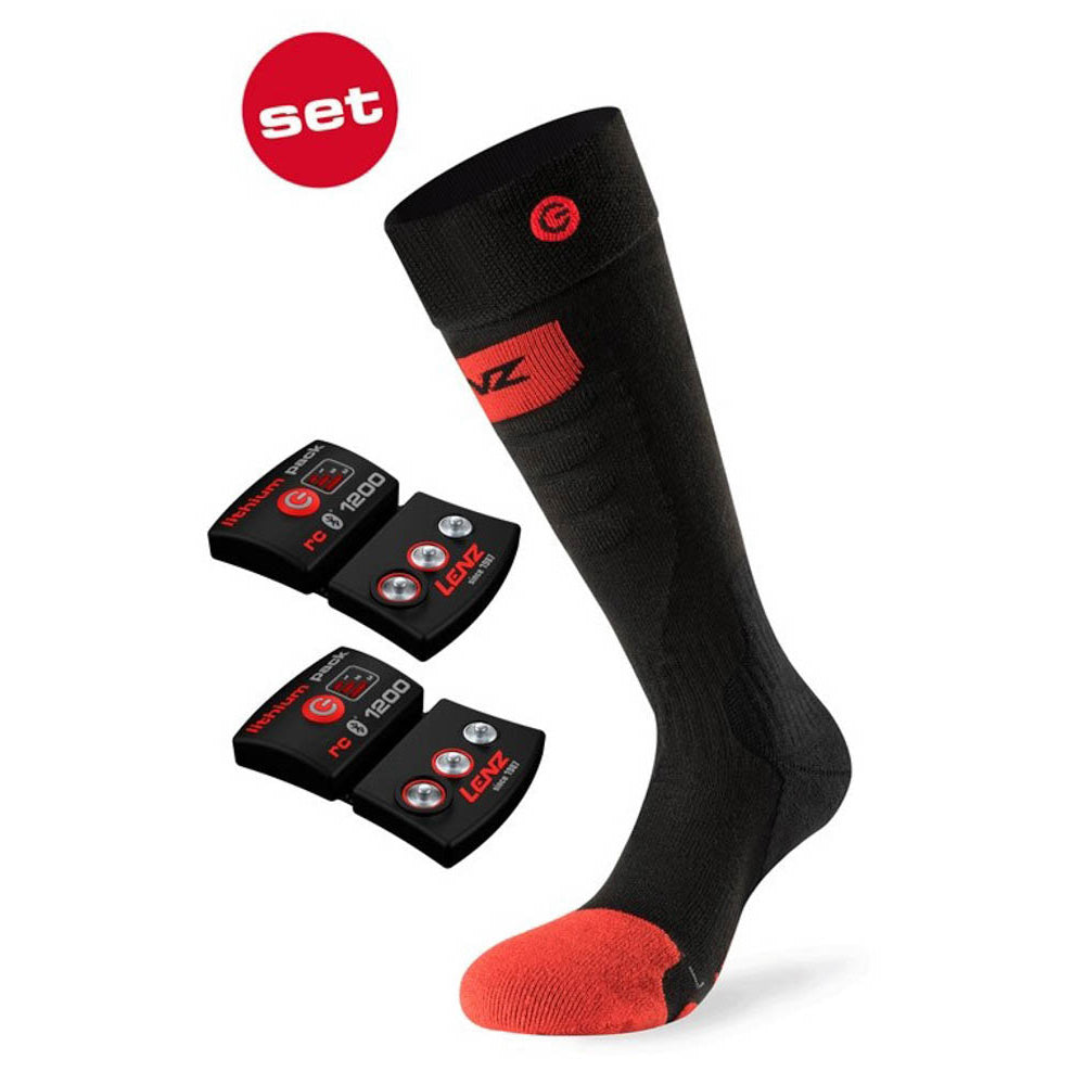 Lenz Slim Fit Heat 5.0 Socks + rcB 1200 Lithium Battery Packs Black/Red