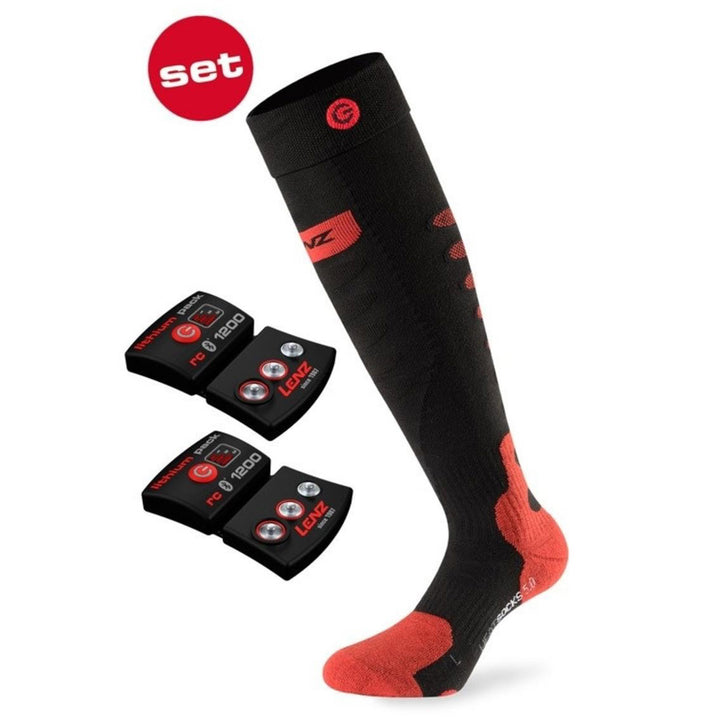 Lenz Heat 5.0 Socks + rcB 1200 Lithium Battery Packs Black/Red