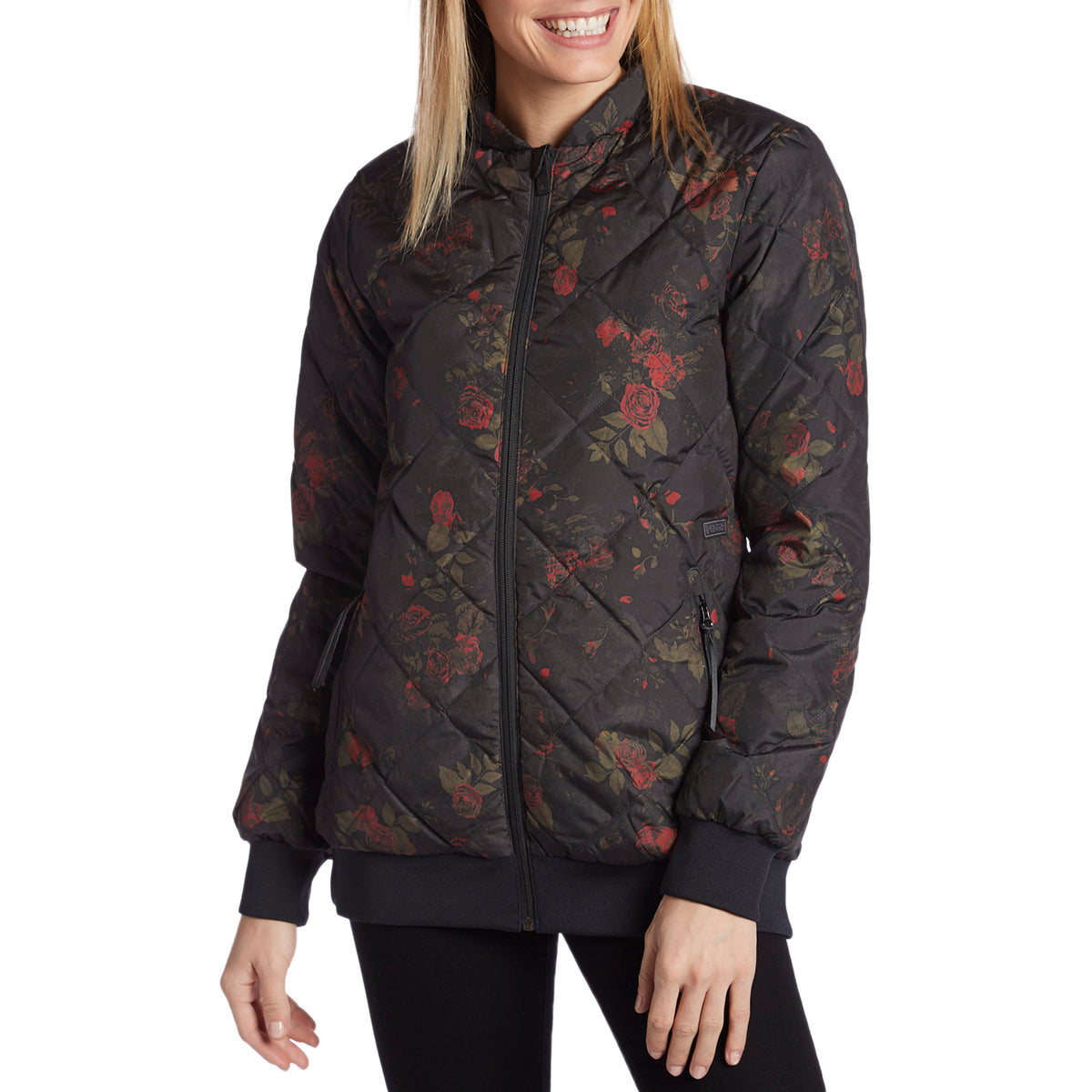 Volcom Casco Down Puff Jacket - Women's Black Floral Print