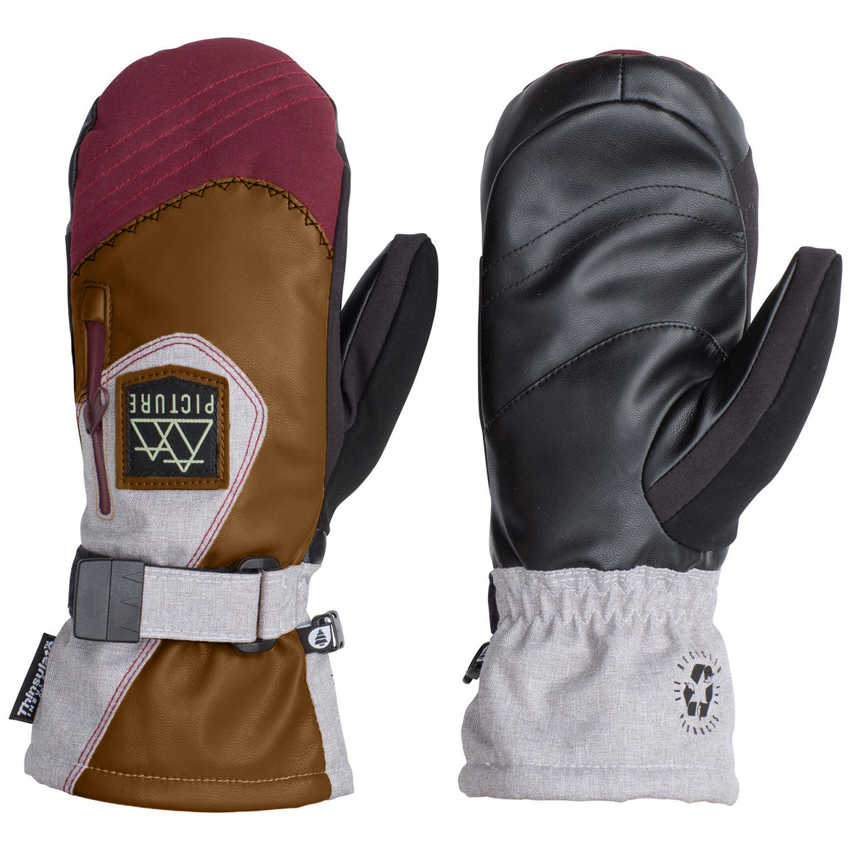 Picture Organic Anna Mittens - Women's Burgundy/Grey