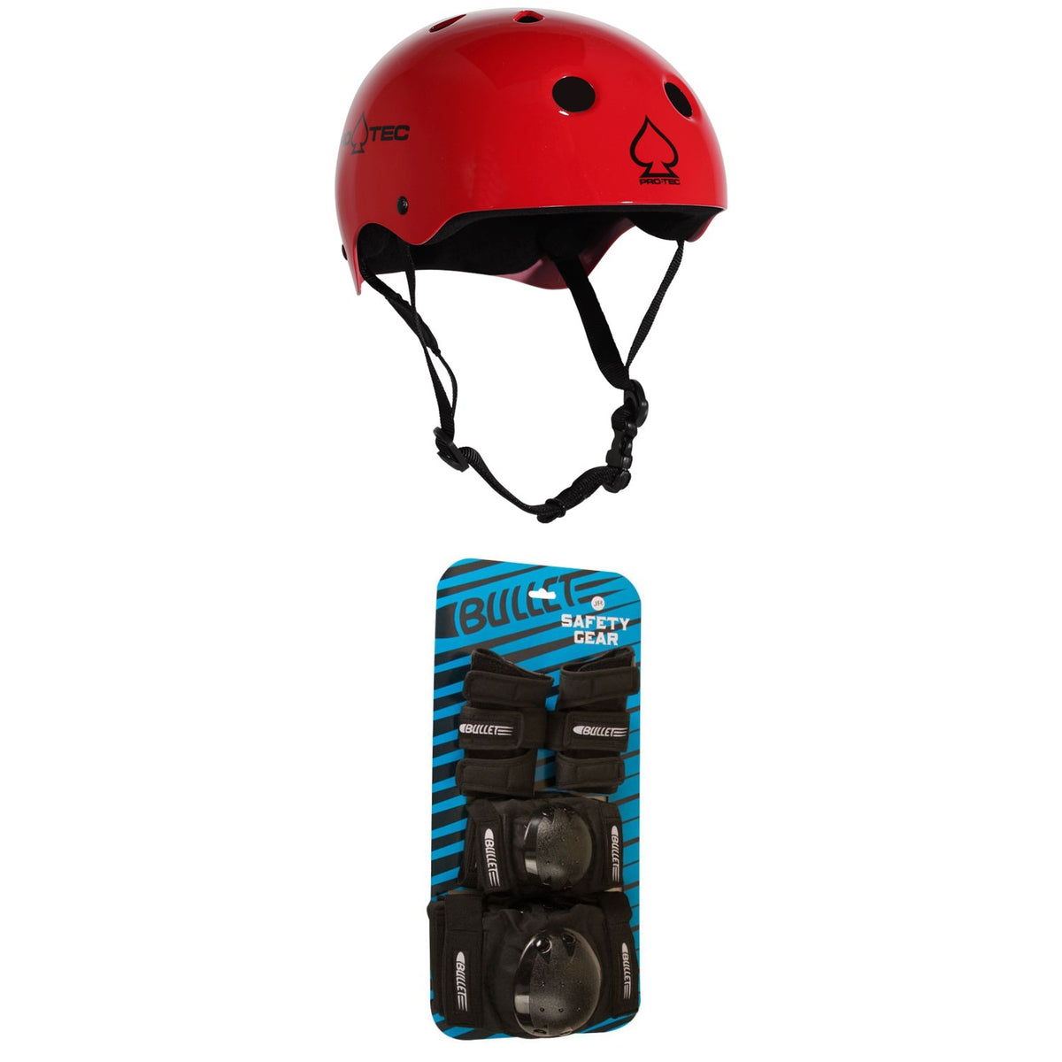 Pro-Tec Classic Skateboard Helmet + Bullet Skateboard Jr Pad Set - Big Kids'