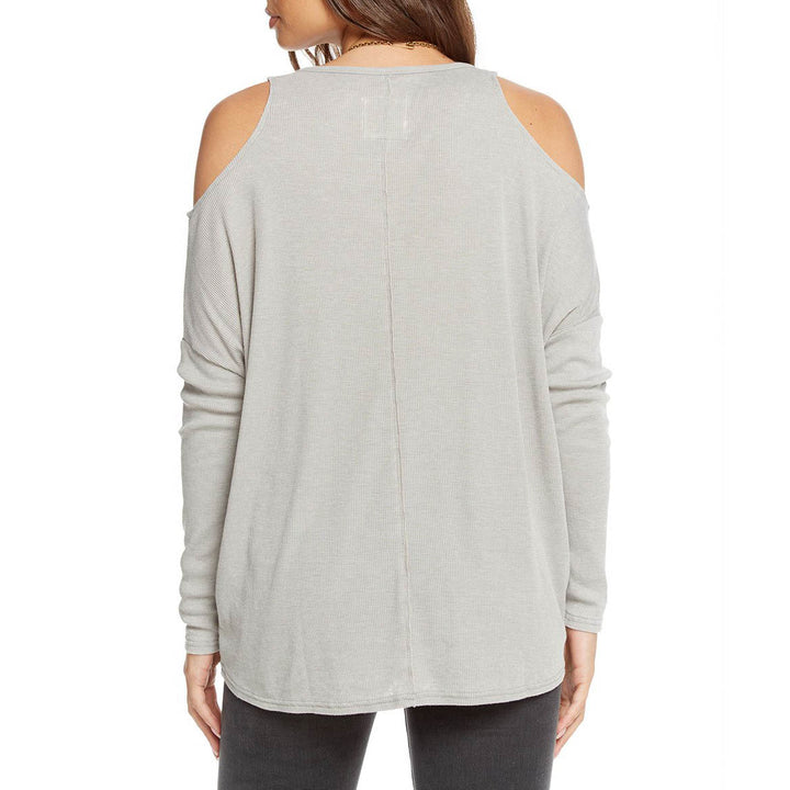 Chaser Vintage Rib Lace Front Cold Shoulder Dolman Top - Women's Moon