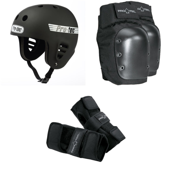 Pro-Tec The Full Cut Skateboard Helmet + Street Skateboard Knee Pads + Street Skateboard Wrist Pads