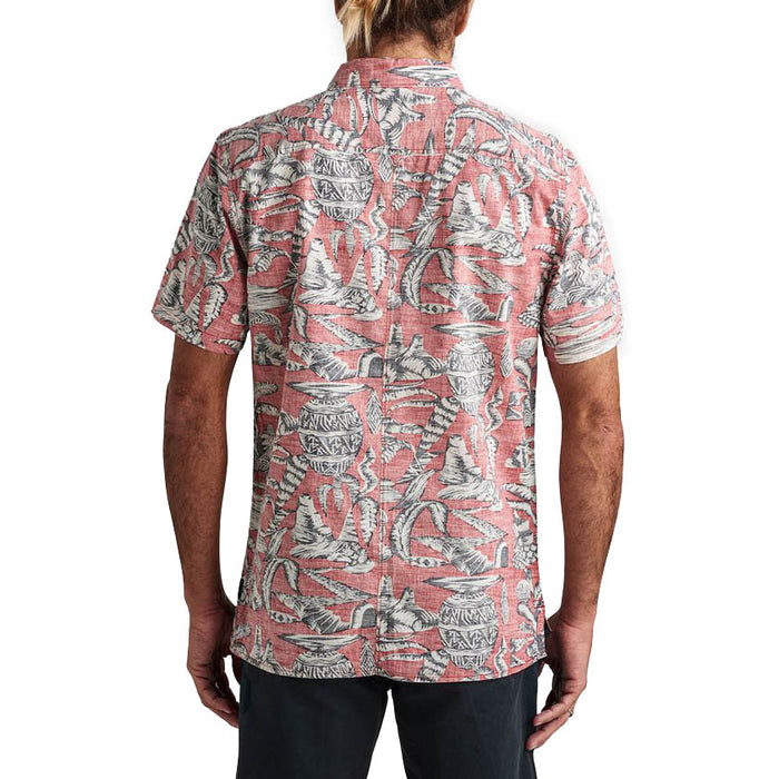 Roark Misty Morning Woven Short-Sleeve Shirt Coral