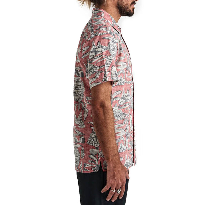 Roark Misty Morning Woven Short-Sleeve Shirt Coral