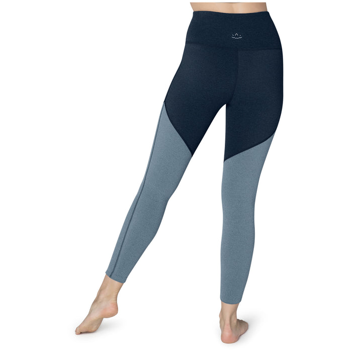 Beyond Yoga Plush Angled High Waisted Midi Leggings - Women's Nocturnal Navy Heather/Light Blue Heather